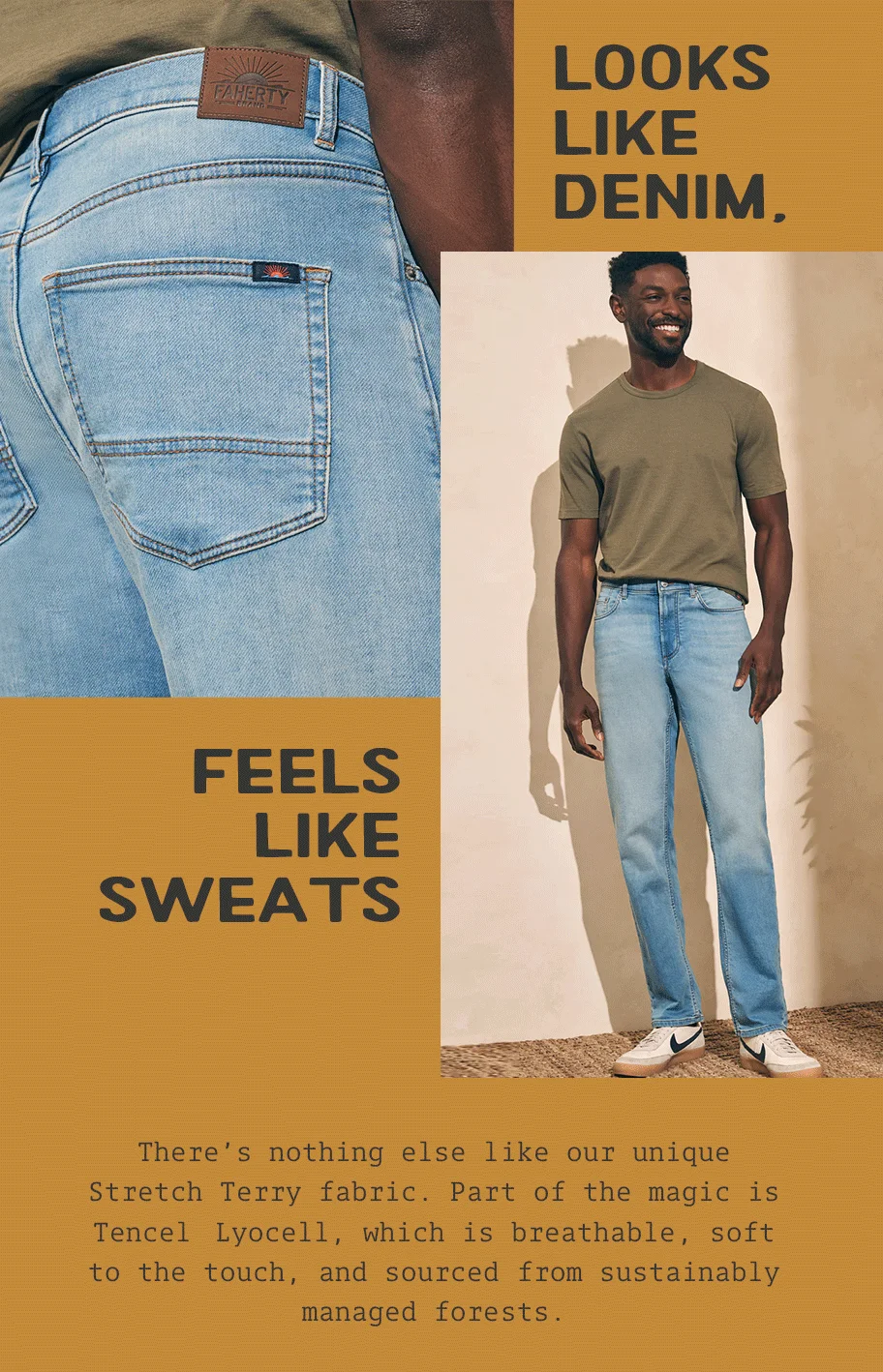 Looks like denim. feels like sweats