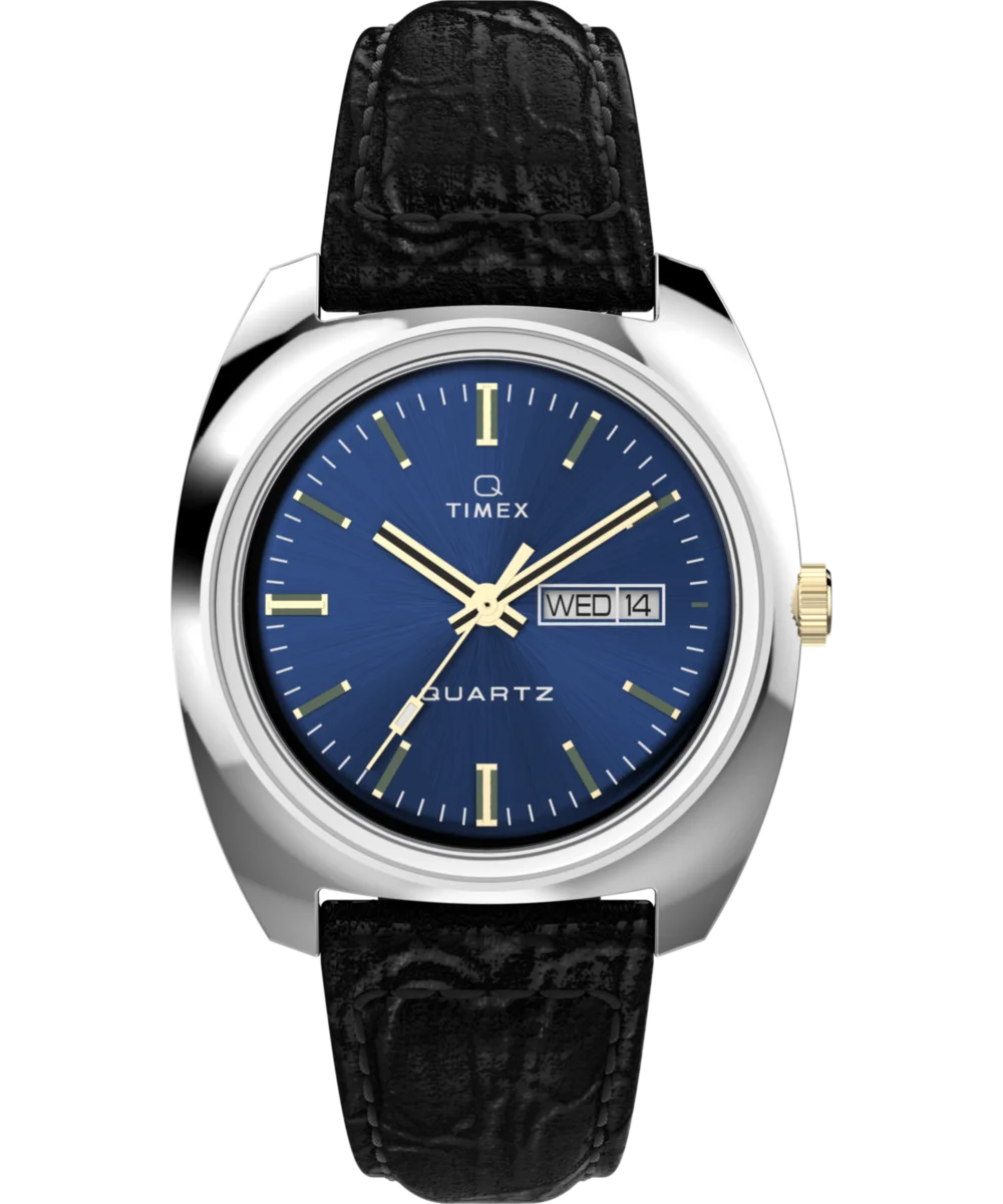 Image of Q Timex®&nbsp;1978 Day/Date 37.5mm Leather Strap Watch