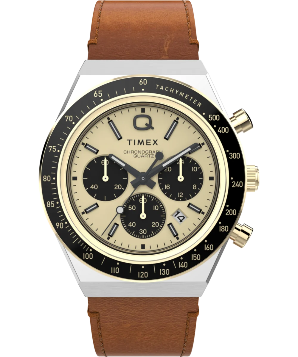 Image of Q Timex® Chronograph 40mm Leather Strap Watch