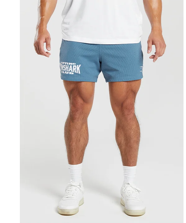 Featuring the Lifting Club Mesh 5'' Shorts in denim blue.