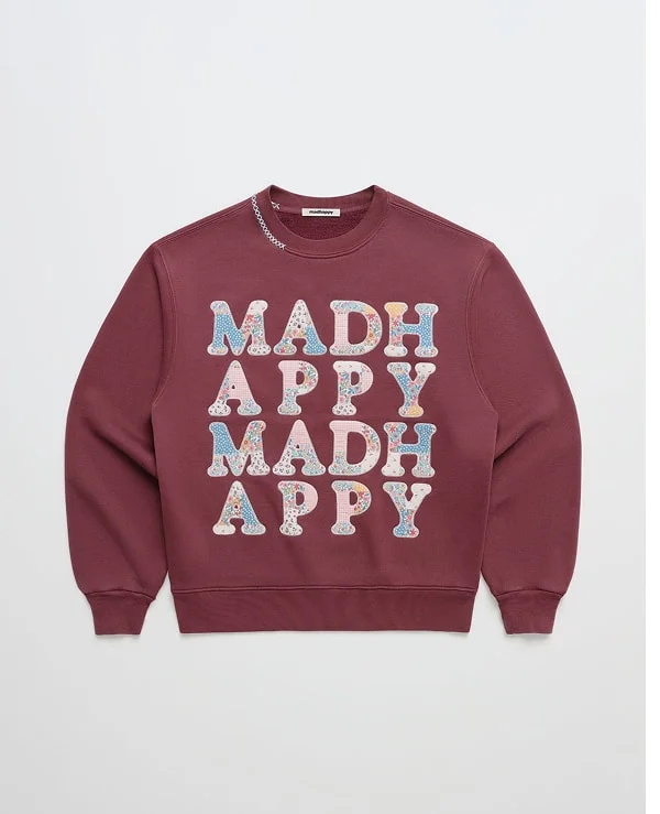 Patchwork Fleece Crewneck - Bordeaux