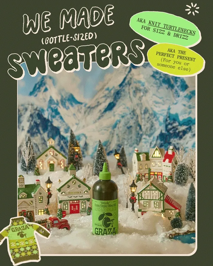 We made (bottle-sized) sweaters. AKA KNIT TURTLENECKS FOR SIZZ & DRIZZ. AKA THE PERFECT PRESENT (For you or someone else)