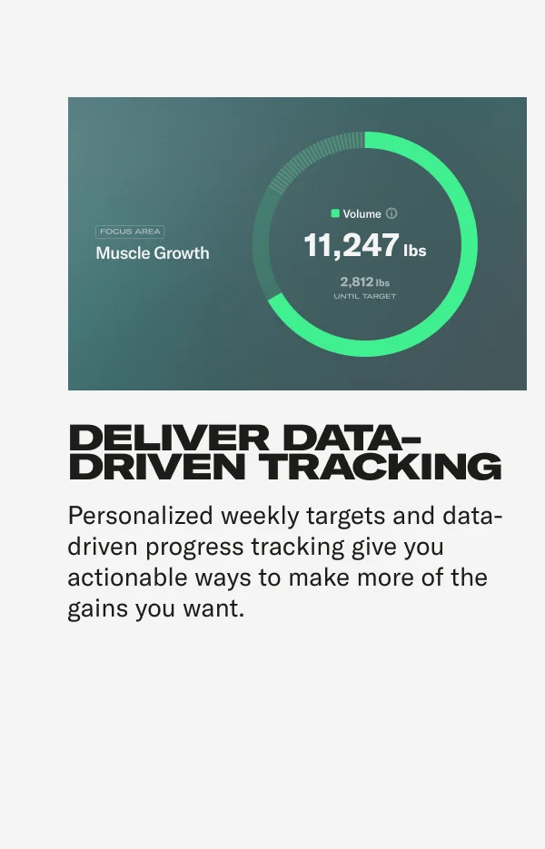DELIVER DATA-DRIVEN TRACKING Personalized weekly targets and data-driven progress tracking give you actionable ways to make more of the gains you want.