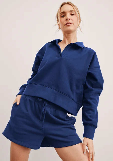 LuxeFleece Collared Sweatshirt in Marine Blue