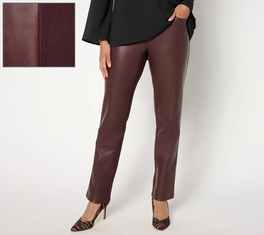 Belle by Kim Gravel Regular Faux Leather Front, Ponte Back Pant