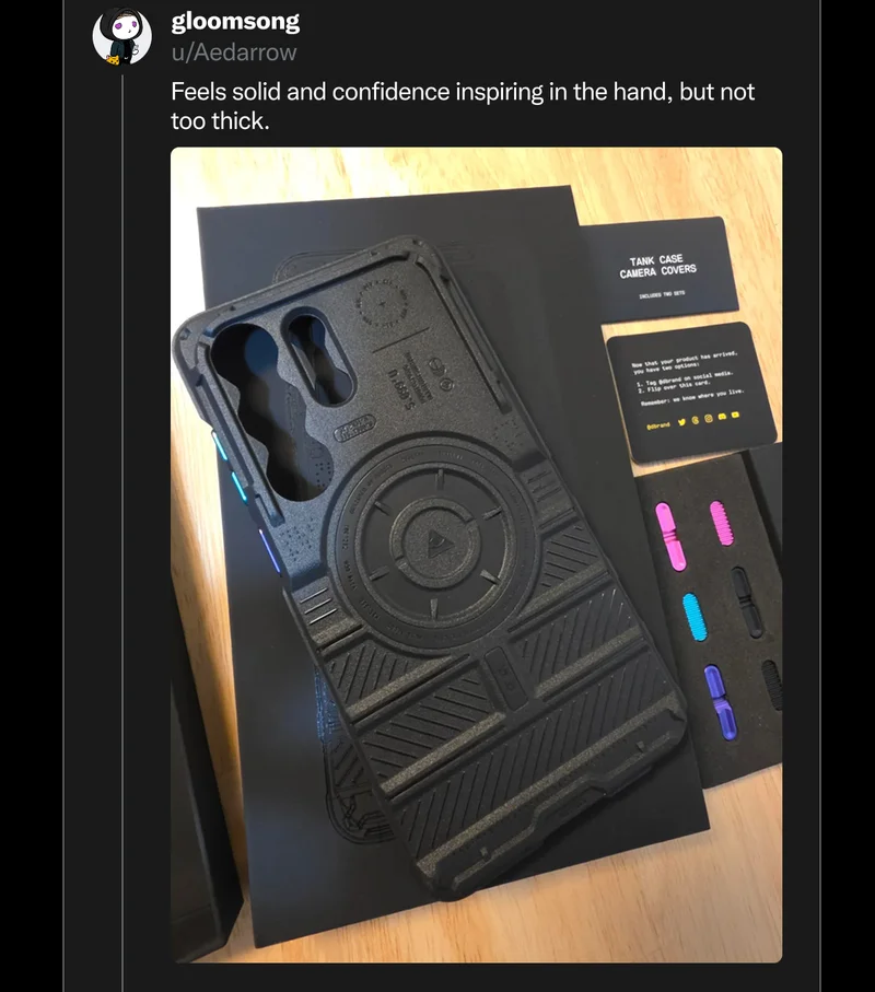 u/Aedarrow on Reddit: "Feels solid and confidence inspiring in the hand, but not too thick."
