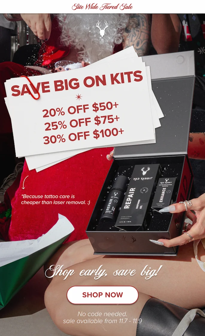 20% off $50+ 25% off $75+ 30% off $100+  [ SHOP NOW ]