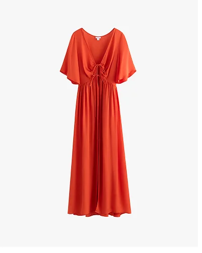 Tencel Maxi Tie Front Cover Up Lipstick