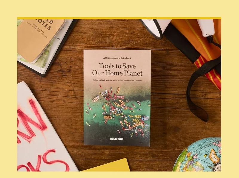 The book cover of “Tools to Save Our Home Planet” depicts kayakers protesting a dam on the Soča River in Slovenia.