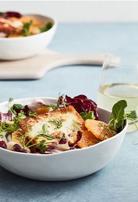 seared halloumi fennel organge salad