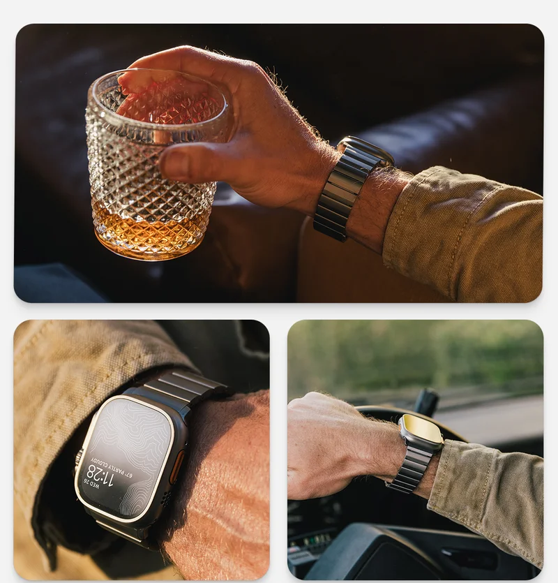 Timeless and Sophisticated. Titanium Band. Built from Grade 5 Titanium and an advanced Diamond-Like Carbon coating, this band is engineered to be as light as possible while giving you the elegance and durability of a classic metal link bracelet. Shop Now.