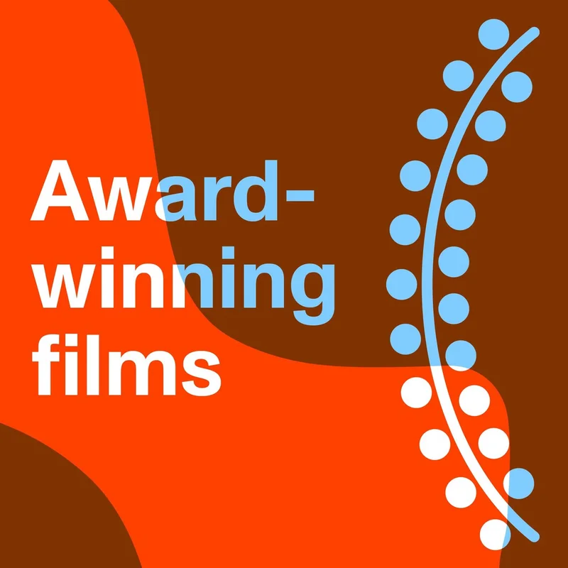 Graphic that reads award-winning films with a laurel.