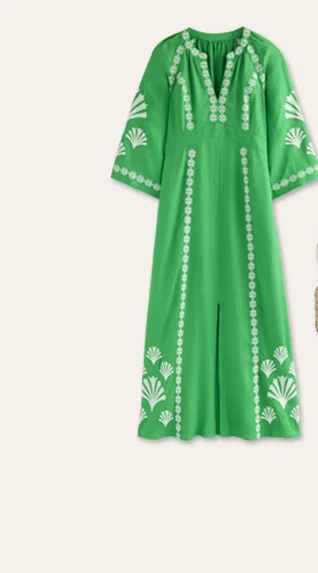 Una Linen Embroidered Dress - Bright Green