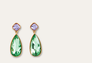 Statement Jewel Earrings - Green and Lilac