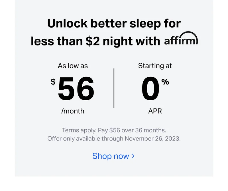 Flexible payment options available with affirm. As low as $56/month, starting at 0% APR. Terms apply. Pay $56 over 36 months.