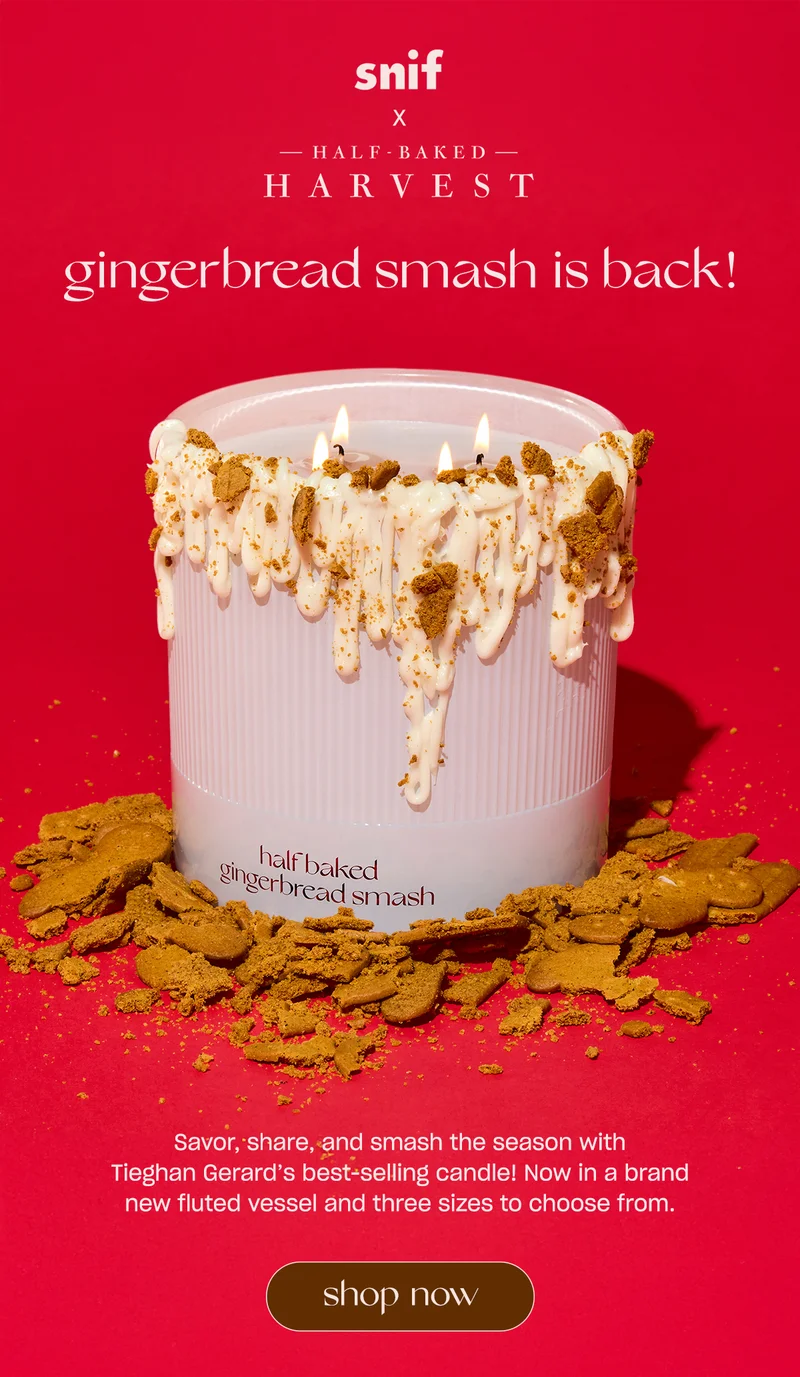 Savor, share, and smash the season with Tieghan Gerard’s best-selling candle! Now in a brand new fluted vessel and three sizes to choose from. [shop now]