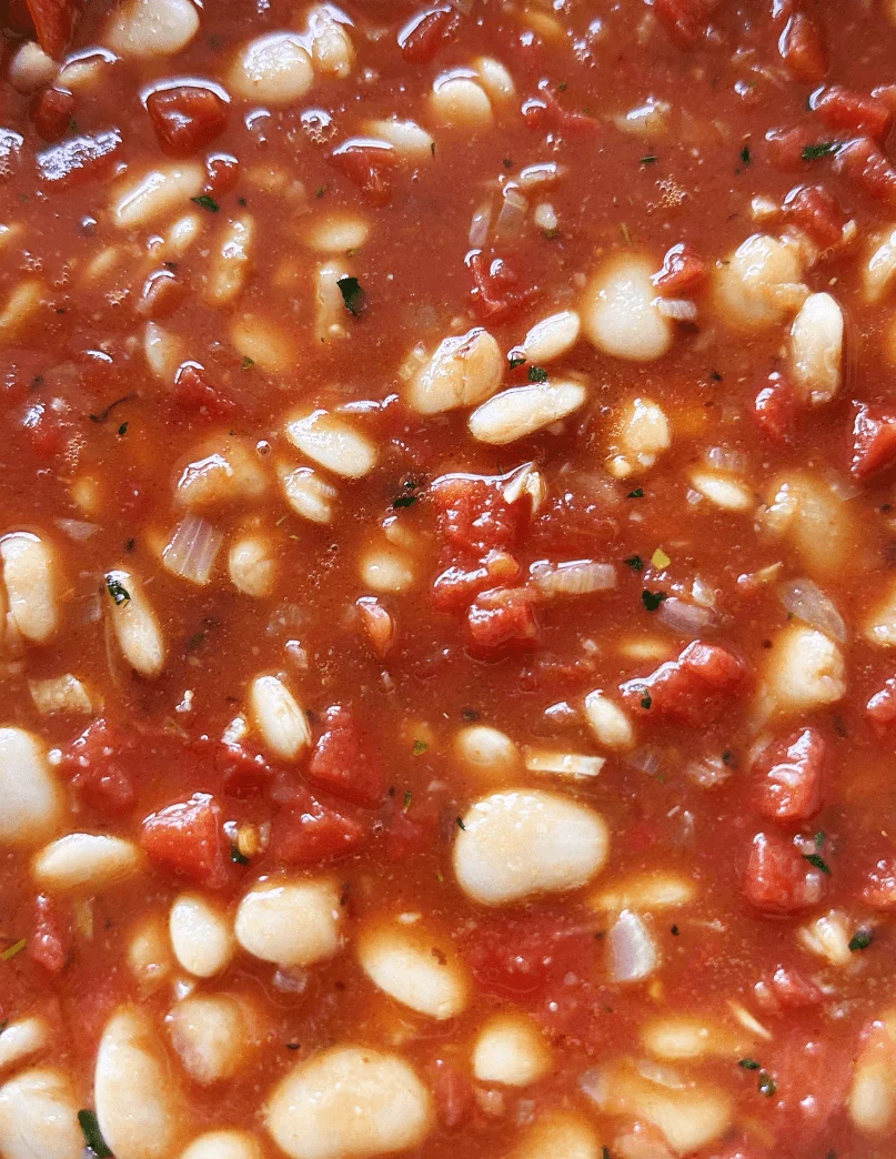Closeup of the spicy butter bean stew
