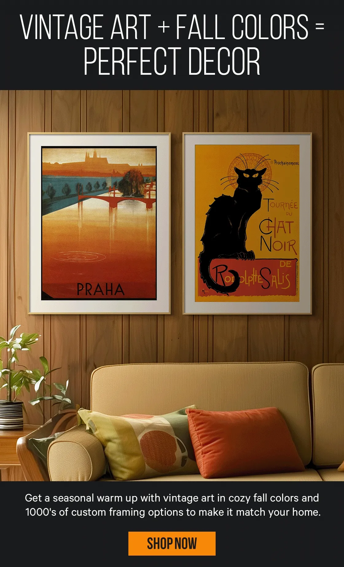 Vintage Art + Fall Colors = Perfect Decor! Get a seasonal warm up with vintage art in cozy fall colors.