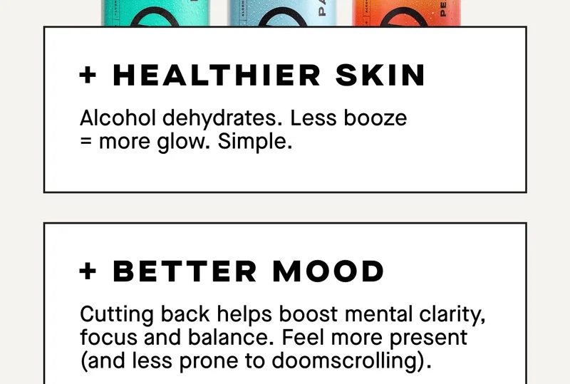 3. Healthier skin  Alcohol dehydrates. Less booze = more glow. Simple.  4. Better mood  Cutting back helps boost mental clarity, focus and balance. Feel more present (and less prone to doomscrolling).  5. Just 33 calories a can  Big flavour, tiny calorie count. Great for daytime and midweek drinking.