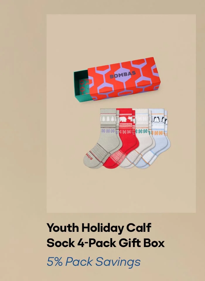 Youth Holiday Calf Sock 4-Pack Gift Box 5% Pack Savings