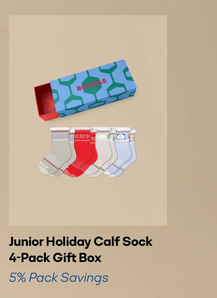 Junior Holiday Calf Sock 4-Pack Gift Box 5% Pack Savings