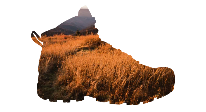 A nature scene is outlined with a hiking boot