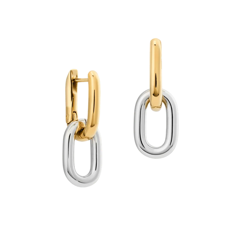 Image of Contrast Link Earrings Two Tone Gold
