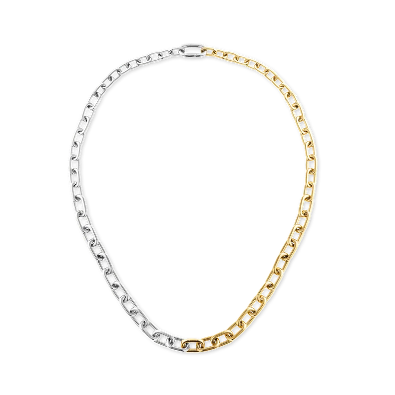 Contrast Link Necklace Two Tone Gold