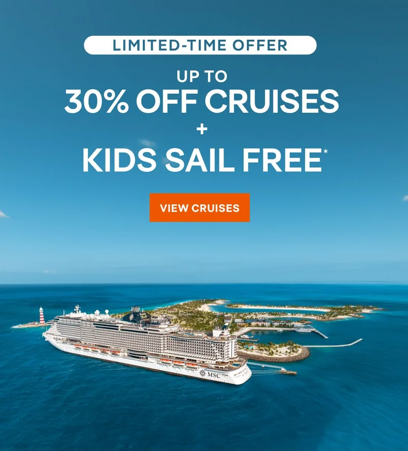 Limited Time Offer – Up&nbsp;to 30%&nbsp;Off + Kids Sail Free* – Click to View Cruises & Book Now
