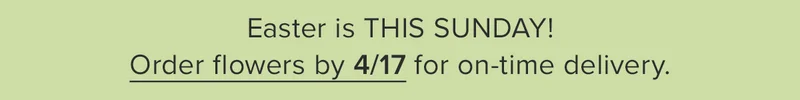 Easter is THIS SUNDAY! Order flowers by 4/17 for on-time delivery. Easter is THIS SUNDAY! Order flowers by 4/17 for on-time delivery.