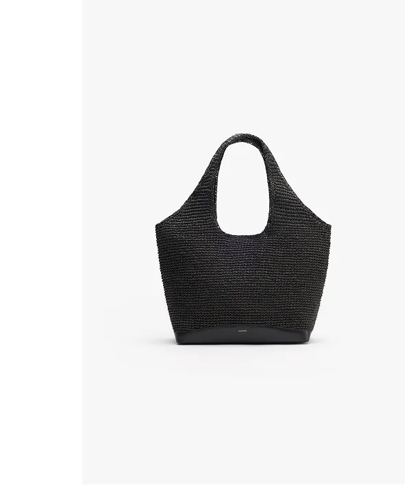 Large Raffia Tote Black