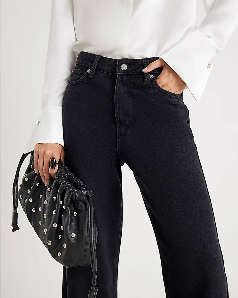 Black High Rise Relaxed Straight Leg Jeans