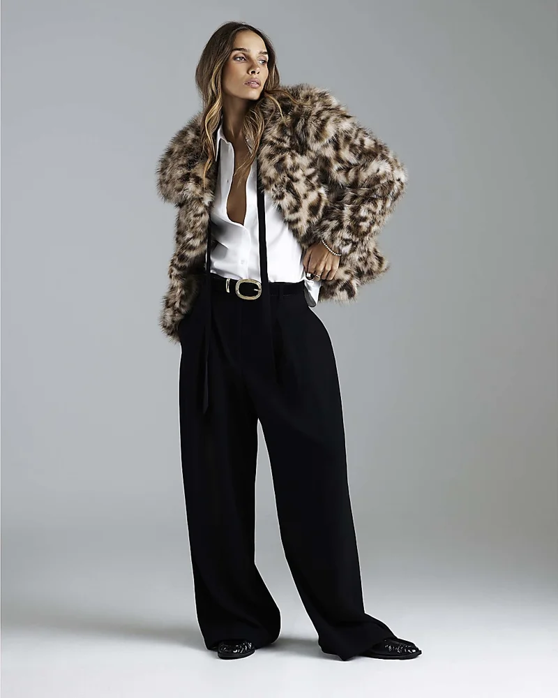 Brown Leopard Print Faux Fur Jacket