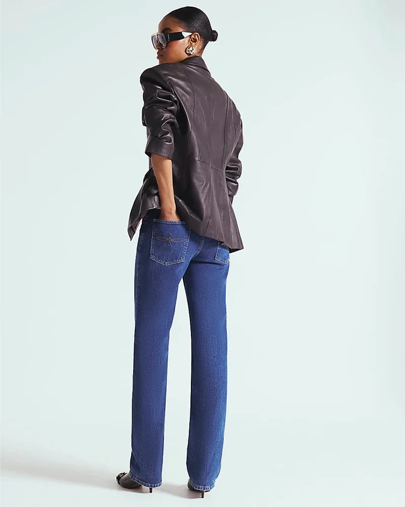 Blue High Rise Stretch Straight Leg Jeans