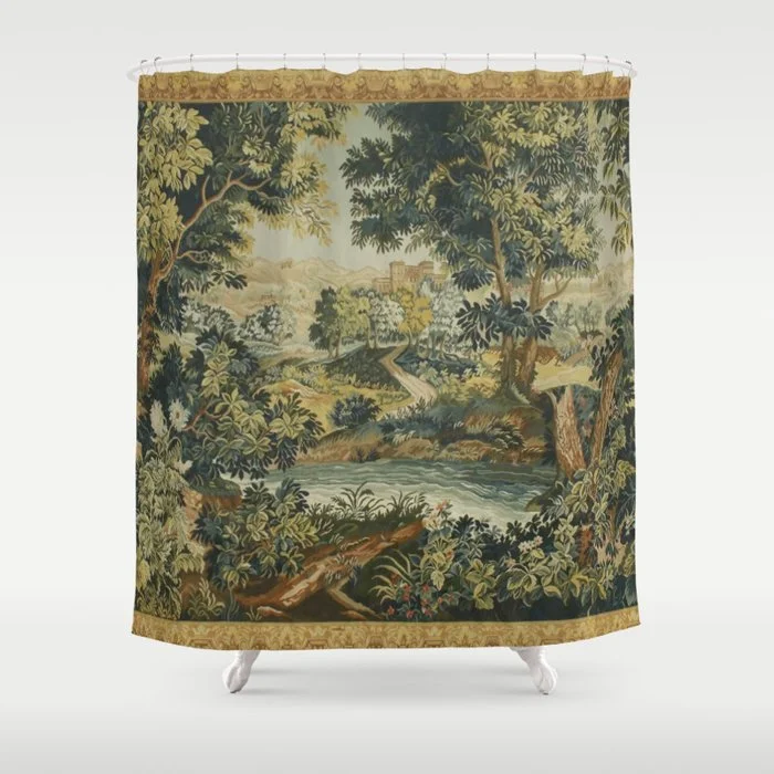 Antique 18th Century Verdure French Aubusson Tapestry Shower Curtain Shower Curtain