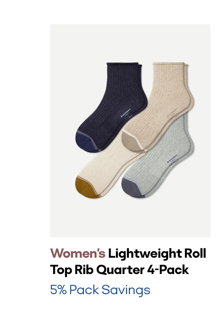Lightweight Roll Women's Top Rib Quarter 4-Pack | 5% Pack Savings