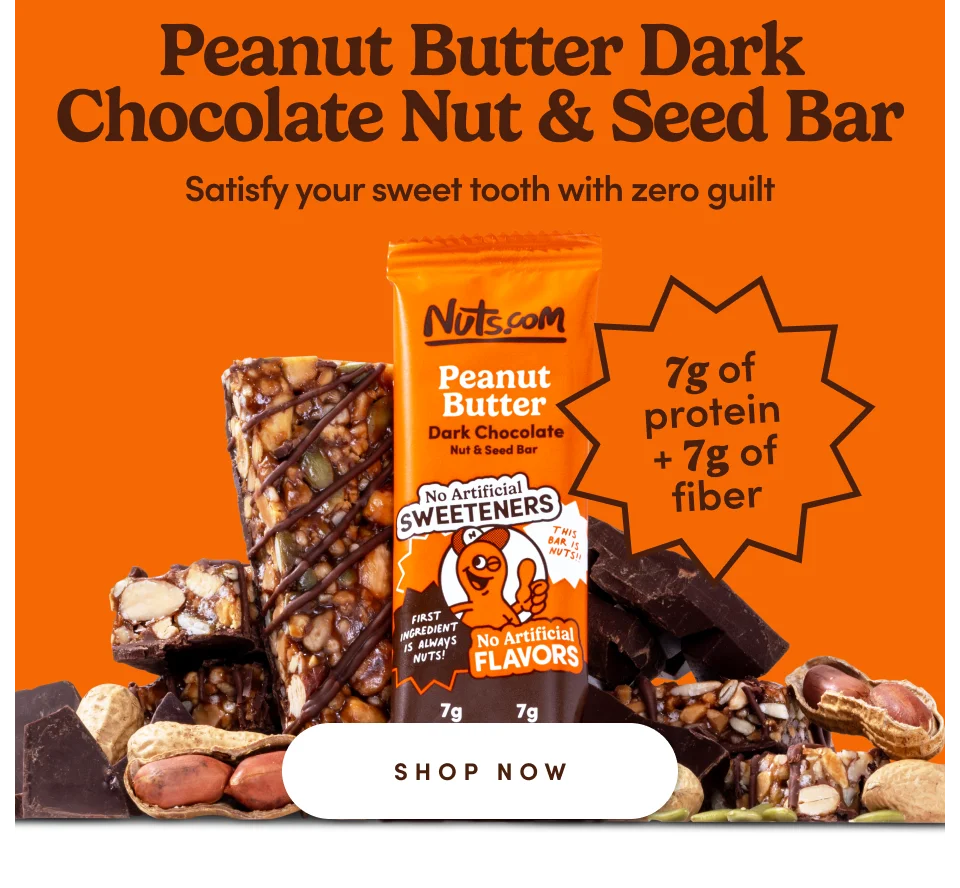 Peanut Butter Dark Chocolate Nut & Seed Bar | Satisfy your sweet tooth with zero guilt | 7g of protein + 7g of fiber; Shop now
