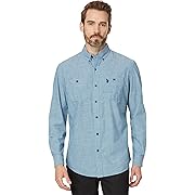 Long Sleeve Classic Fit Solid 2 Pocket Canvas Slub Woven Shirt