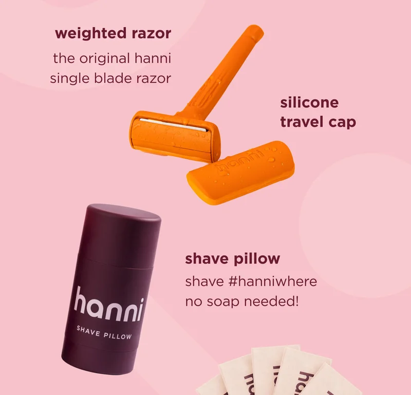 weighted razor: the original hanni single blade razor silicone travel cap shave pillow: shave #hanniwhere no soap needed!
