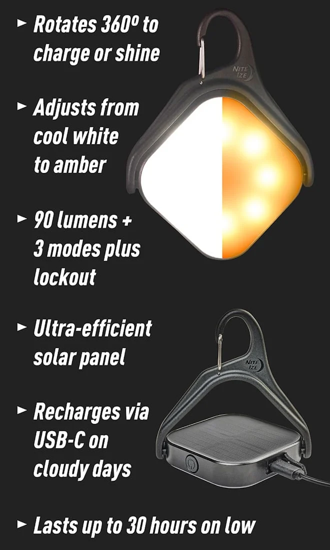 Radiant® Revolve™ Rechargeable + Solar Lantern features