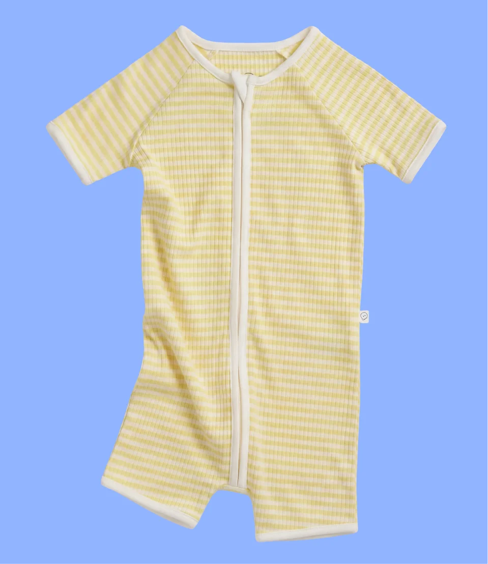 Yellow Stripe Ribbed Summer Baby Pajamas