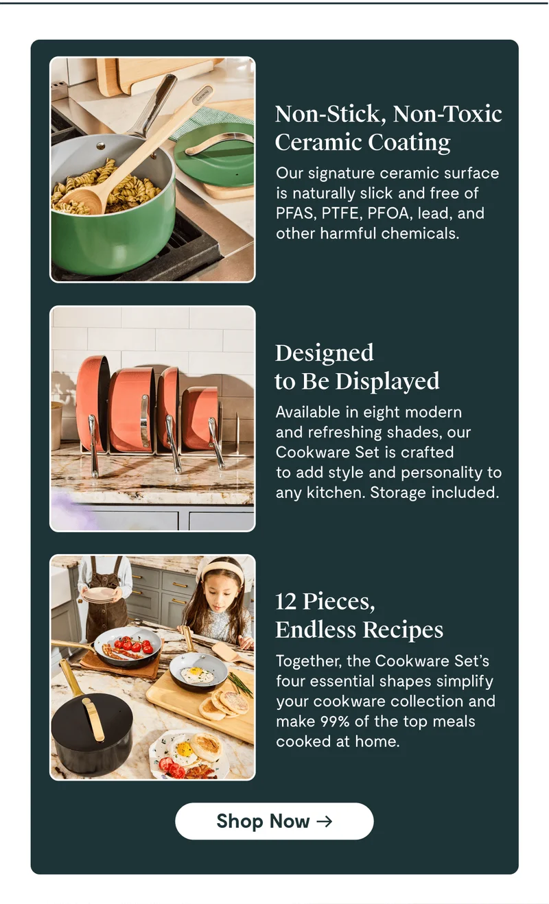 Non-stick, Non-Toxic Ceramic Coating | Designed to be Displayed  | 12 pieces, endless recipes | Shop Now