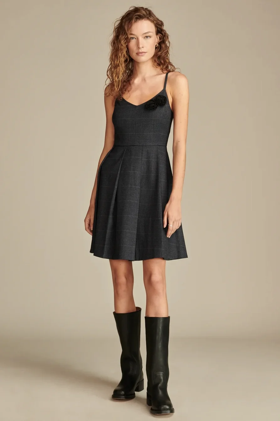 Image of Lucky Brand Plaid Fit And Flare Mini Dress - Women's Clothing Dresses Mini Dress in Blue Plaid