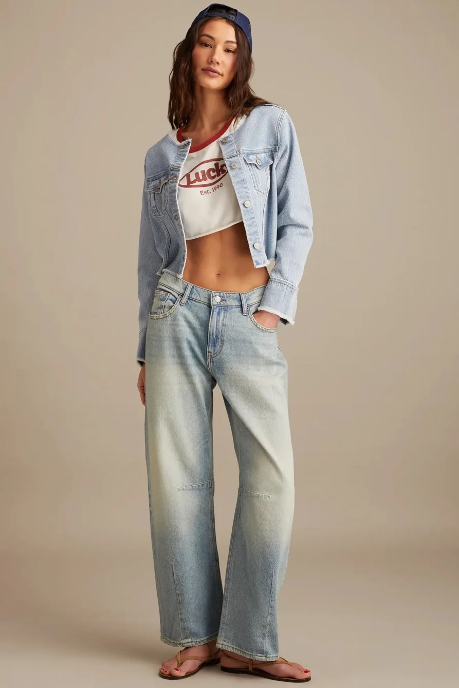 Image of Lucky Brand Barrel Wide Leg - Women's Pants Denim Wide Leg Jeans in Saddle Up Wash