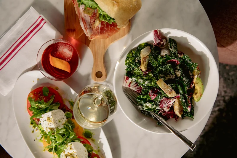 AperiBar tablescape with salad and panini