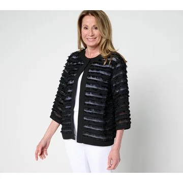 Susan Graver Eyelash Jacquard Woven 3/4-Sleeve Cardigan