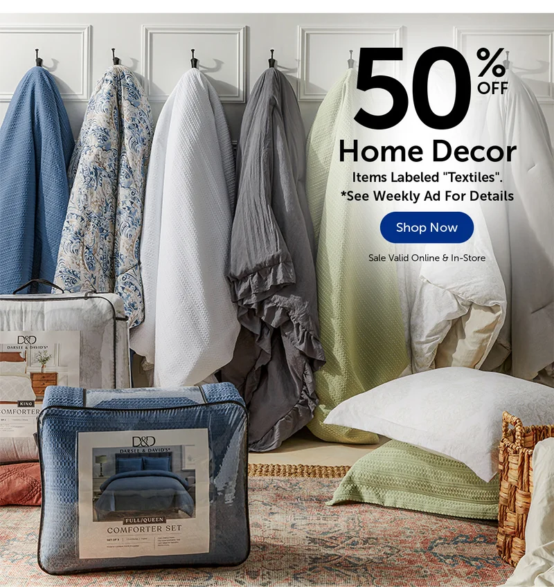 50% Off Home Decor - Items Labeled "Textiles"