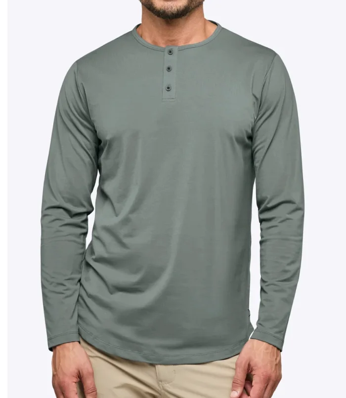 AO Long Sleeve Henley Curve-Hem