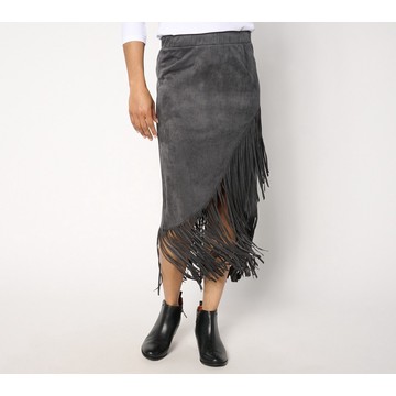 American West Faux Suede Knit Fringe Skirt