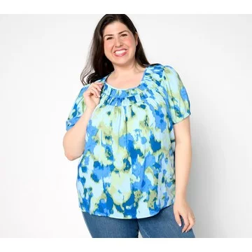 Denim & Co. Adaptive Printed Short-Sleeve Blouse